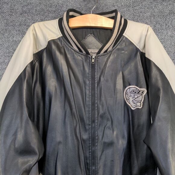 Steve & Barry's Men's Full Zip PVC Leather Varsity Jacket Black Gray XXL Baller - Picture 2 of 16
